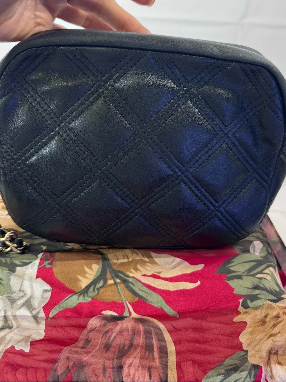 Tory Burch Black Quilted Leather Mini Crossbody Camera Bag